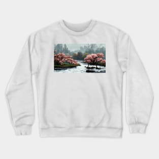 Cherry Blossom Trees by the River Oil Painting Crewneck Sweatshirt